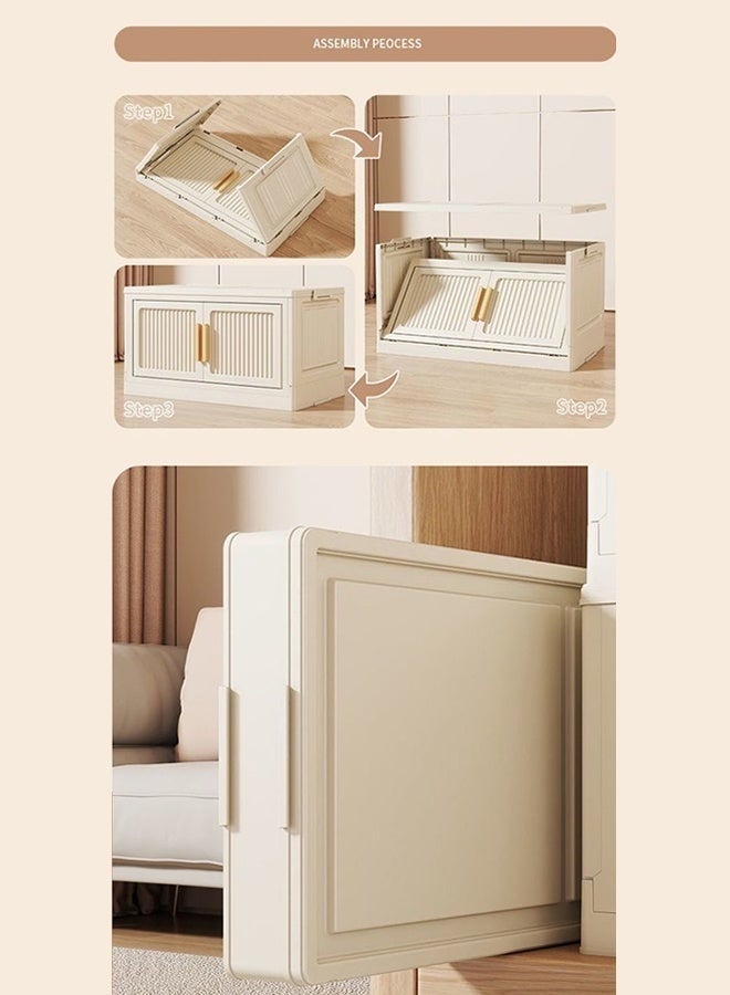 GUDOO 5 Tier Storage Bins Stackable with Doors Plastic Drawers Rolling Wheels for Bedroom Closet, Compact Dorm Organizer Cream Finish, Easy Gliding Shelves - Image 4